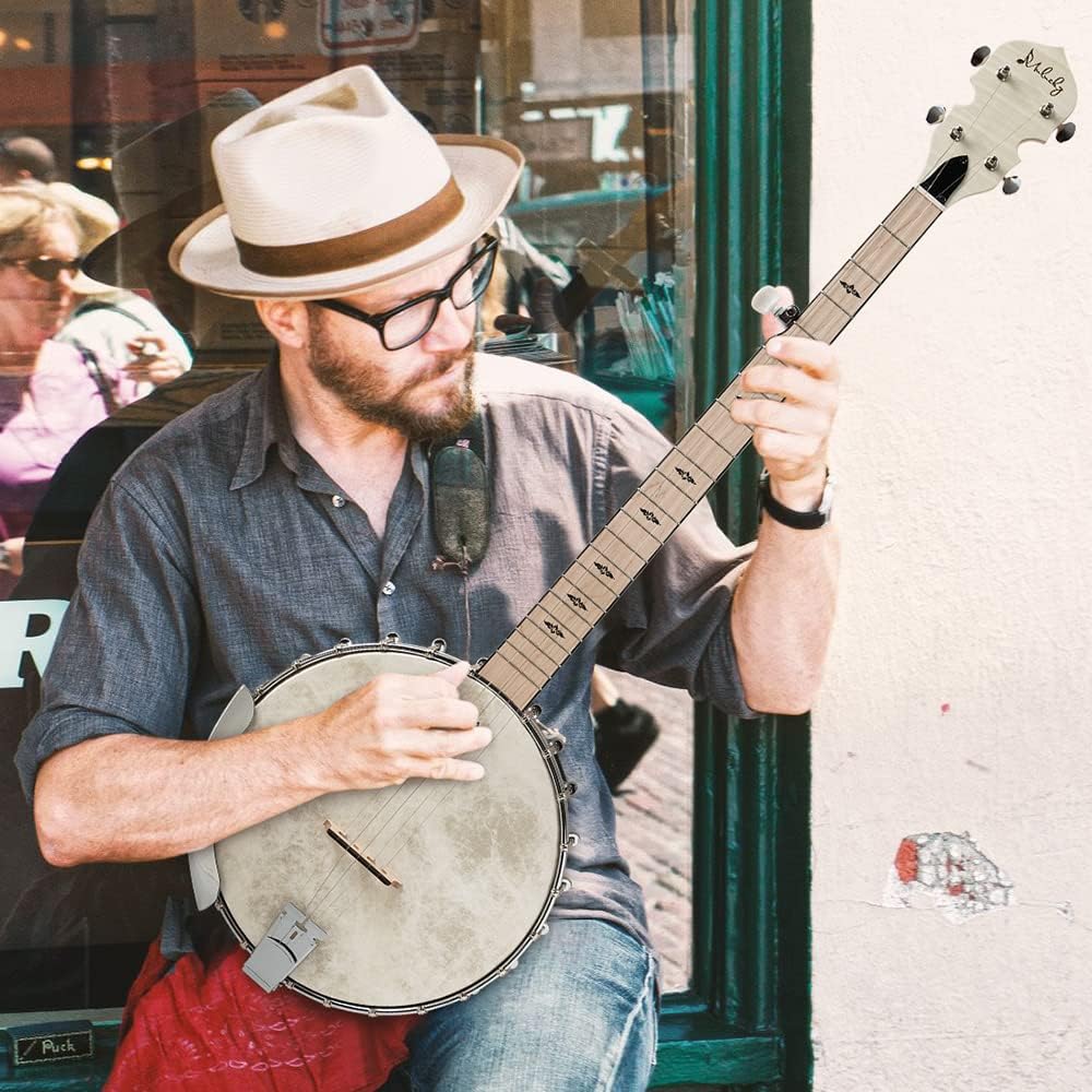 5 String Banjo, Mulucky Full Size with 24 Brackets Banjo, Open Back, Maple Banjos with Remo Head, Geared 5th Tuner, Gift Package with Beginner Kit - MB1101