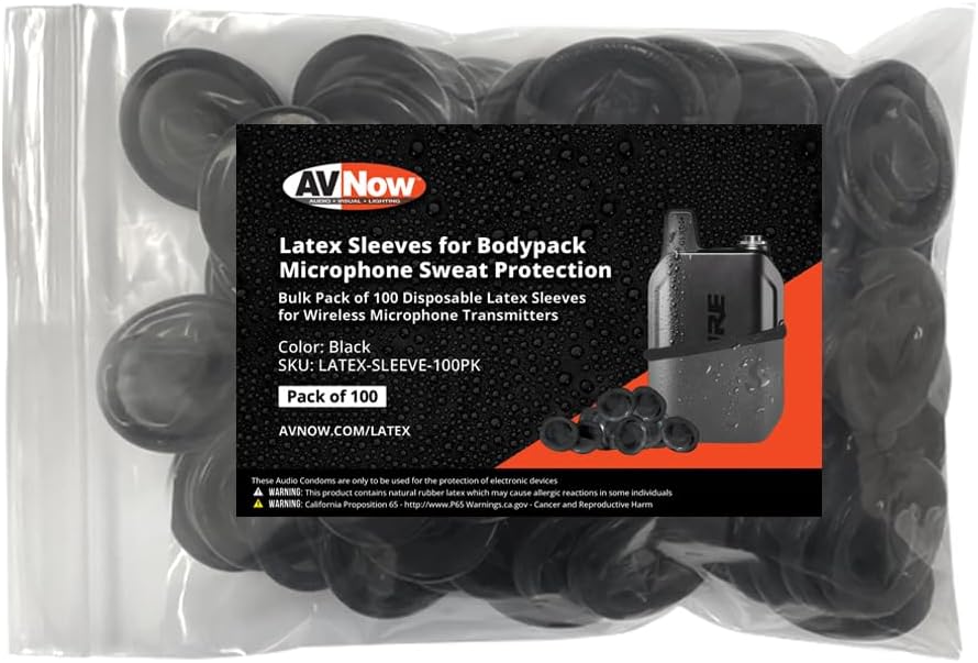 Latex Sleeve for Microphone and Wireless Bodypack Sweat Protection - Pack of 100