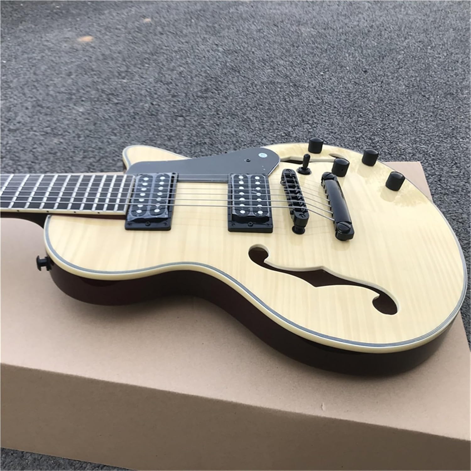 Beginner Electric Guitar Kits 7 Turn Original Wood Tiger Pattern F Hole Semi Hollow Professional Small Jazz Electric Guitar