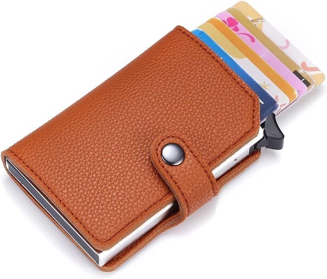 Anti-Theft Aluminum Card Wallet, Minimalist PU Leather Business Credit Card Case, Black