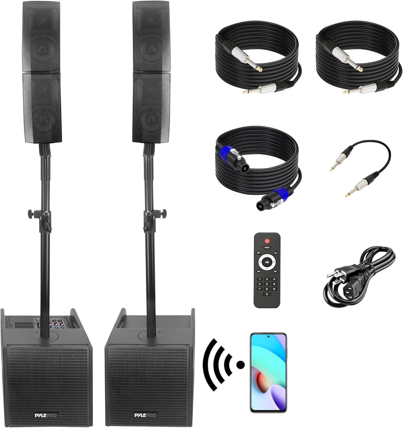 Pyle Line Array Column Speaker - Professional and Compact Sound System with 12 inch Speaker Subwoofer, Streaming, Built-in Digital Audio Amplifier with 5 Band Graphic Equalizer