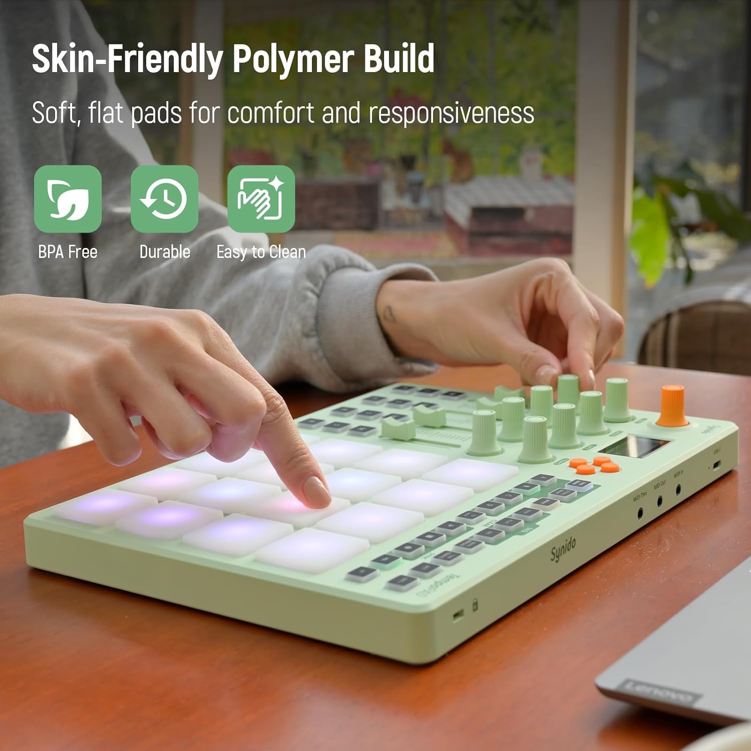 Midi Pad Controller, Portable Beat Maker Machine with Drum Pads, Beginners Beating Pad Velocity Sensitive, LED Display for Music Production (Wireless MIDI)