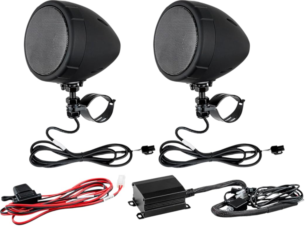 Audiopipe 3” Motorcycle Amplified Speaker System (APMC-503KT), 50W, Class D, Compact, Wireless, Weatherproof, IPX-5 Waterproof, AUX, Volume Control Knob, Adjustable Brackets, ATV's, UTV's