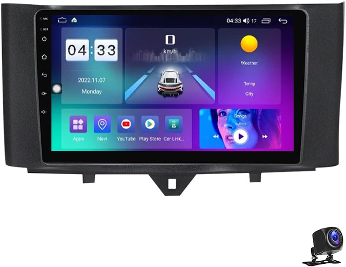 9 Inch Android 13 Car Stereo for Benz Smart Fortwo 2011~2015 Touch Screen Car Radio Bluetooth Wireless Carplay Android Auto Multimedia Navigation with RDS DSP FM Radio