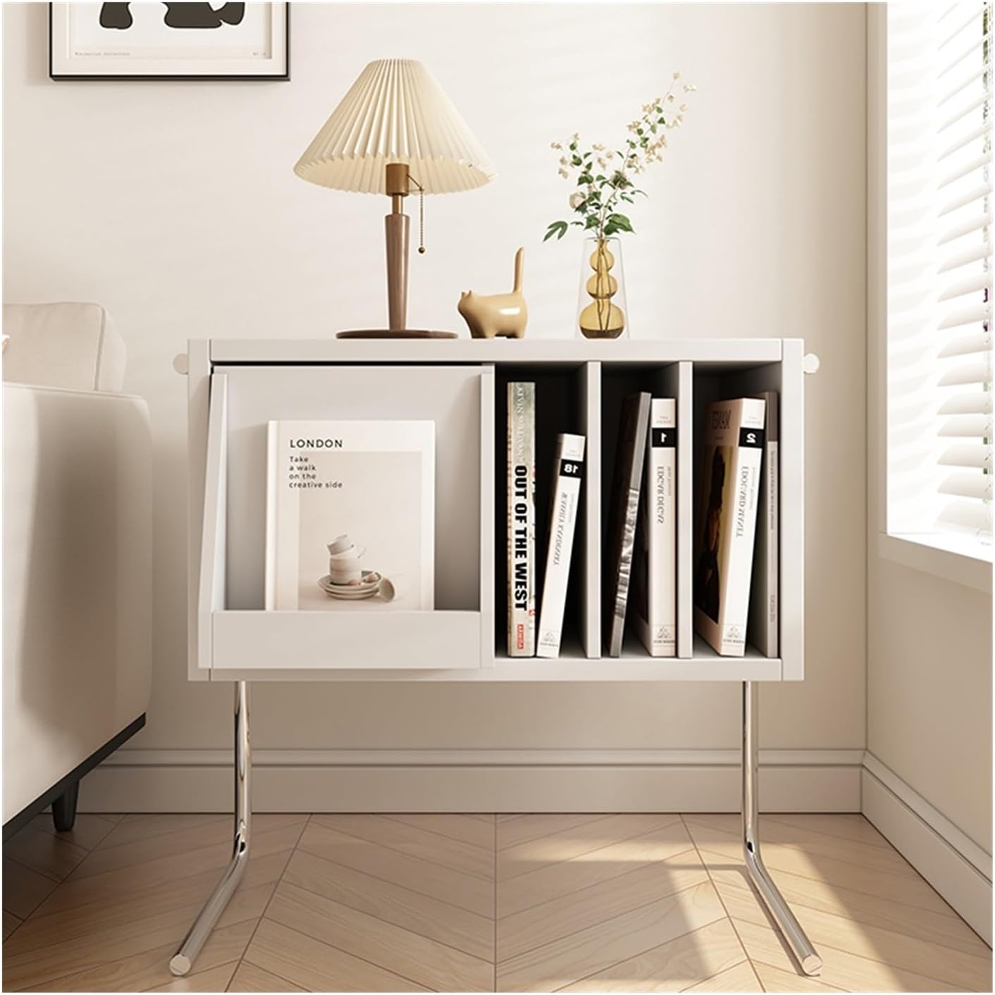 CD Record Storage Rack Simple European solid wood storage cabinet suspended side cabinet record cabinet pine bookcase storage rack simple bedside table living room side table Record Stand(D)