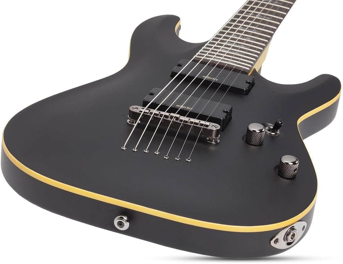 Schecter 7 String Solid-Body Electric Guitar, Aged Black Satin (3662)