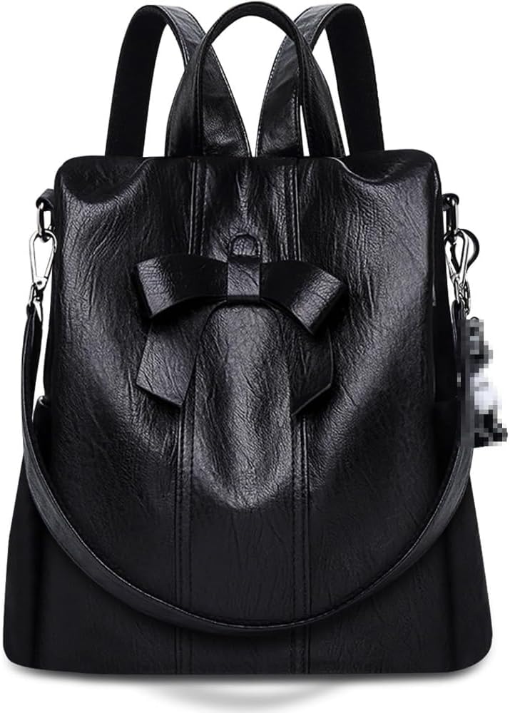 Women's Genuine Leather Backpack Purse, Anti-Theft Daypack for Travel, College and Office Use (Black)