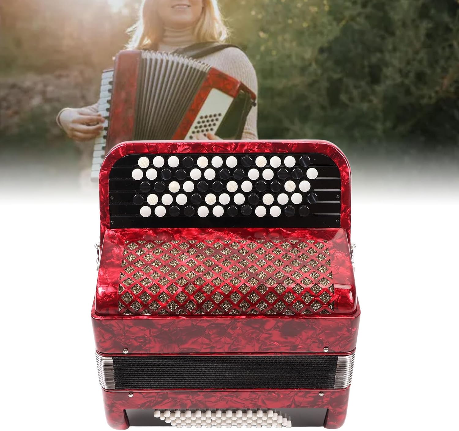 Yoidesu Accordion, 62 Keys 60 Bass Premium Accordion for Beginners and Professionals with Backpack and Carrying Strap, Premium Portable Button (Red)