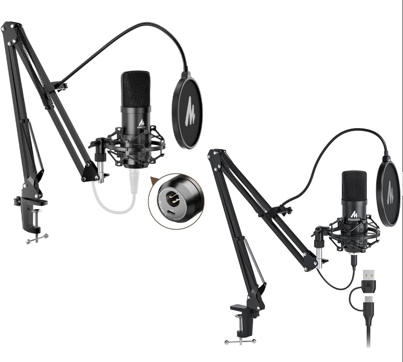 MAONO Microphone Set: PC Computer Podcast Cardioid Metal Mic Kit with Software for Recording, Studio, Singing, YouTube (AU A04+A04 Gen2)