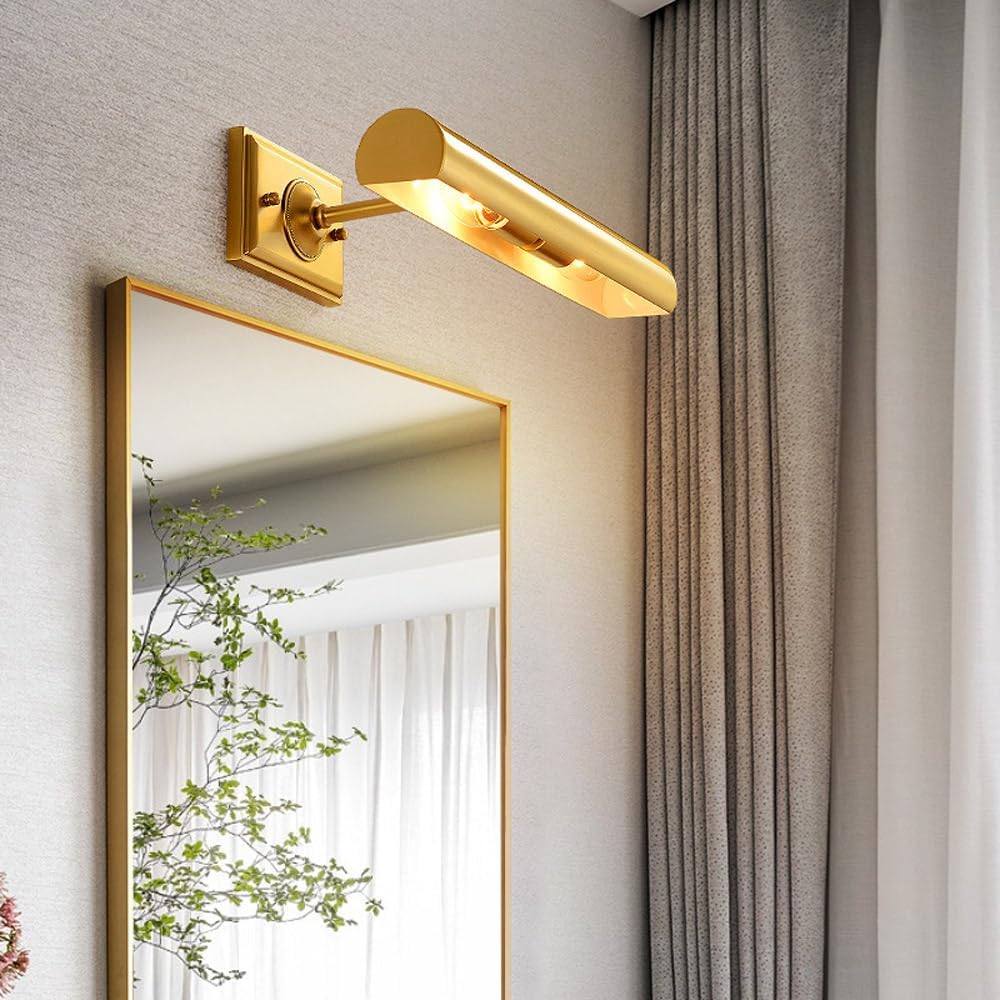 2-Light Picture Lights for Wall, Brushed Gold Bathroom Vanity Light Fixture, Brass Wall Mount Lamp, Indoor Vintage Vanity Lamp Art Lights for Painting Bathroom Cabinets Mural Lighting