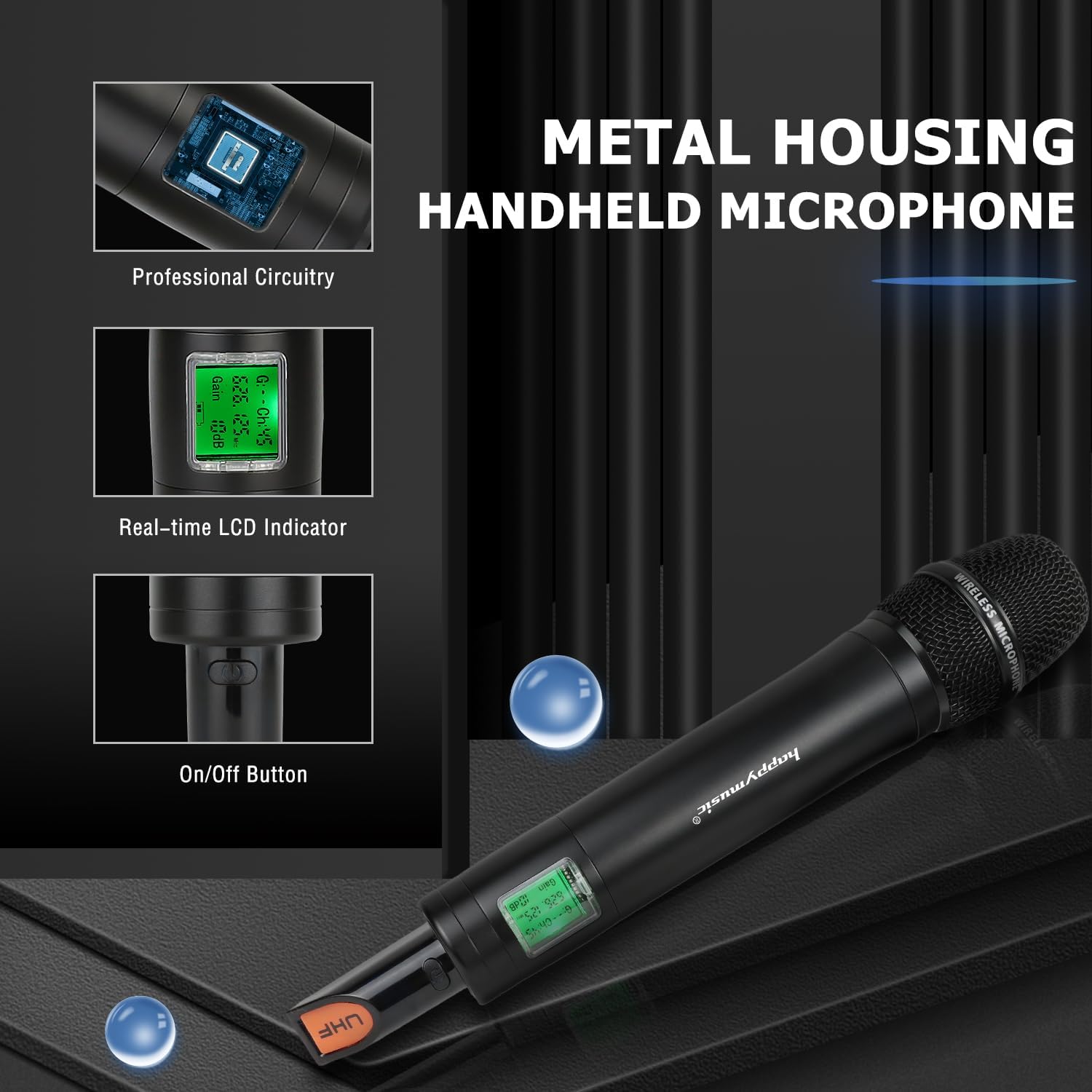 Professional UHF Wireless Microphone System, 2 Channel Metal Microphone Set of 2 Handheld Cordless Mics, Auto Scan,2*100 Frequenciens,Up to 350ft for Singing, Karaoke, Church, Wedding (UT22)