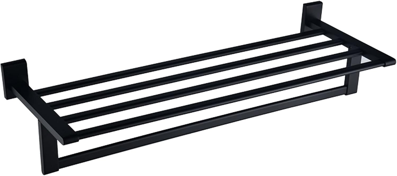 Shower Caddy Bathroom Shelf Bath Towel Rack 24 Inch Bathroom Shelves, Towel Holder Wall Mount，Wall Mounted Bathroom Wall Shelves with Towel Bar(Black) Shower Organizer