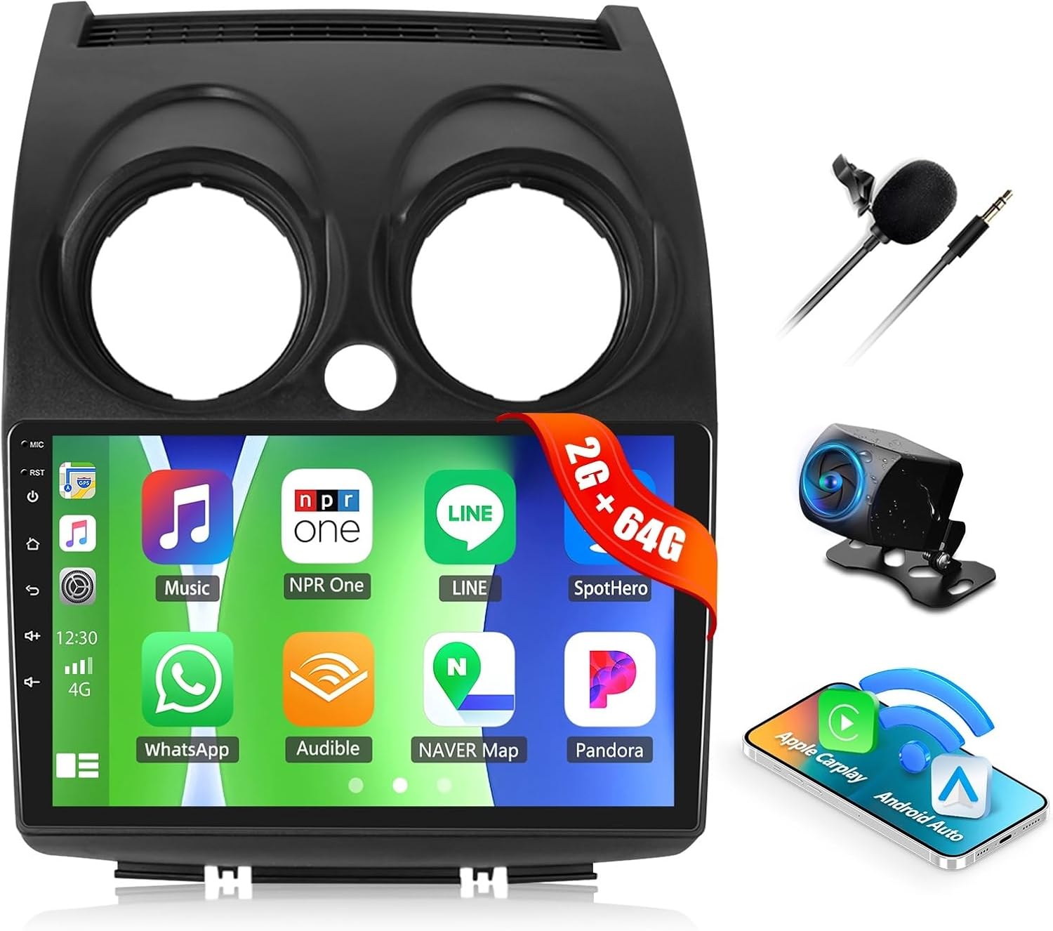 CAMECHO 2G+64G Car Radio Stereo for Nissan Rogue 2008-2013 with Wireless Carplay Android Auto, Android 13 Head Unit, 9