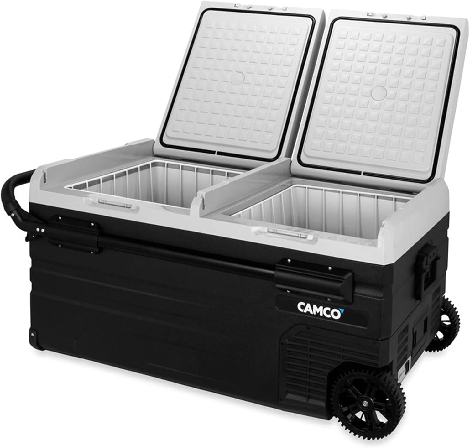 Camco 51522 CAM-950 Portable Refrigerator, AC 110V/DC 12V Compact Fridge/Freezer with Dual Zone Cooling, 95-Liter - Keeps Food and Drinks Cold While On-the-Go - Ideal for Road Trips, RVing, Camping