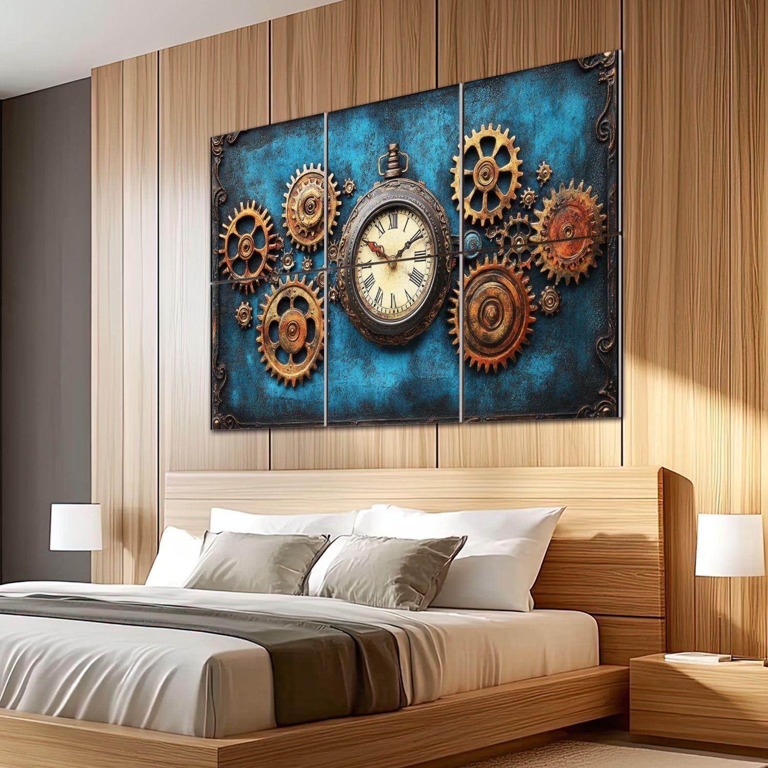 6 Pack Art Acoustic Panels Sound Absorbing Retro Old Clock Vintage Cogwheels Rusty Machine Party Gears Cogs Decorative Soundproof Wall Panels Self Adhesive for Recording Studios Office 72