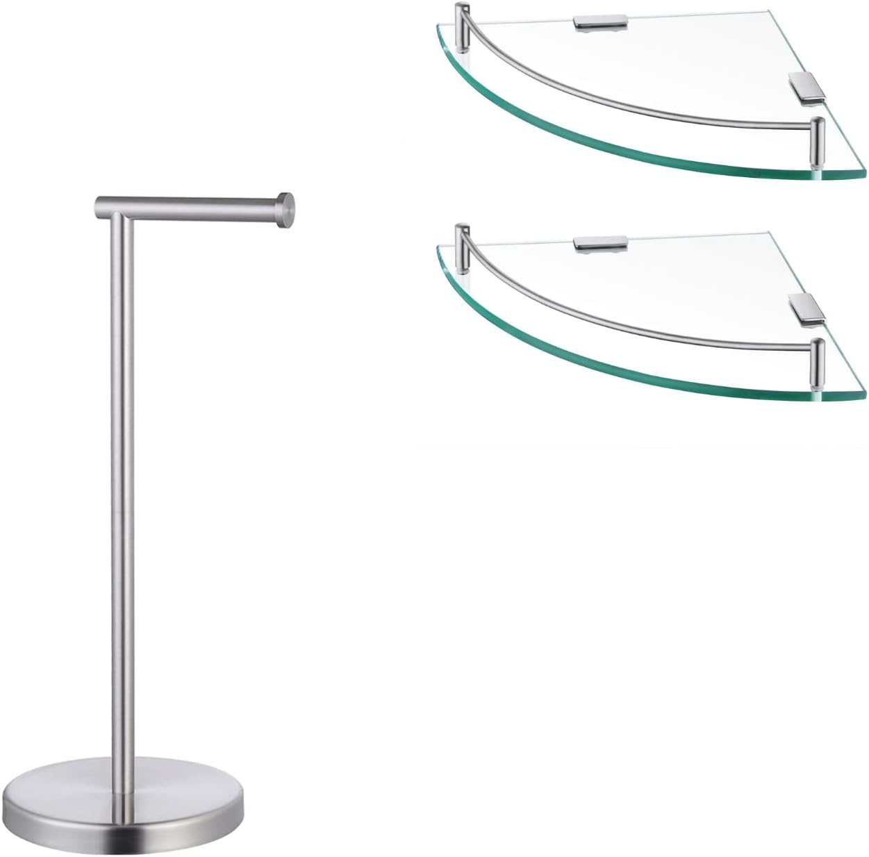 KES Glass Corner Shelf for Bathroom Corner & Toilet Paper Holder Stand, SUS 304 Stainless Steel Brushed Finish, BGS2101A-2-P2+BPH283S1-2