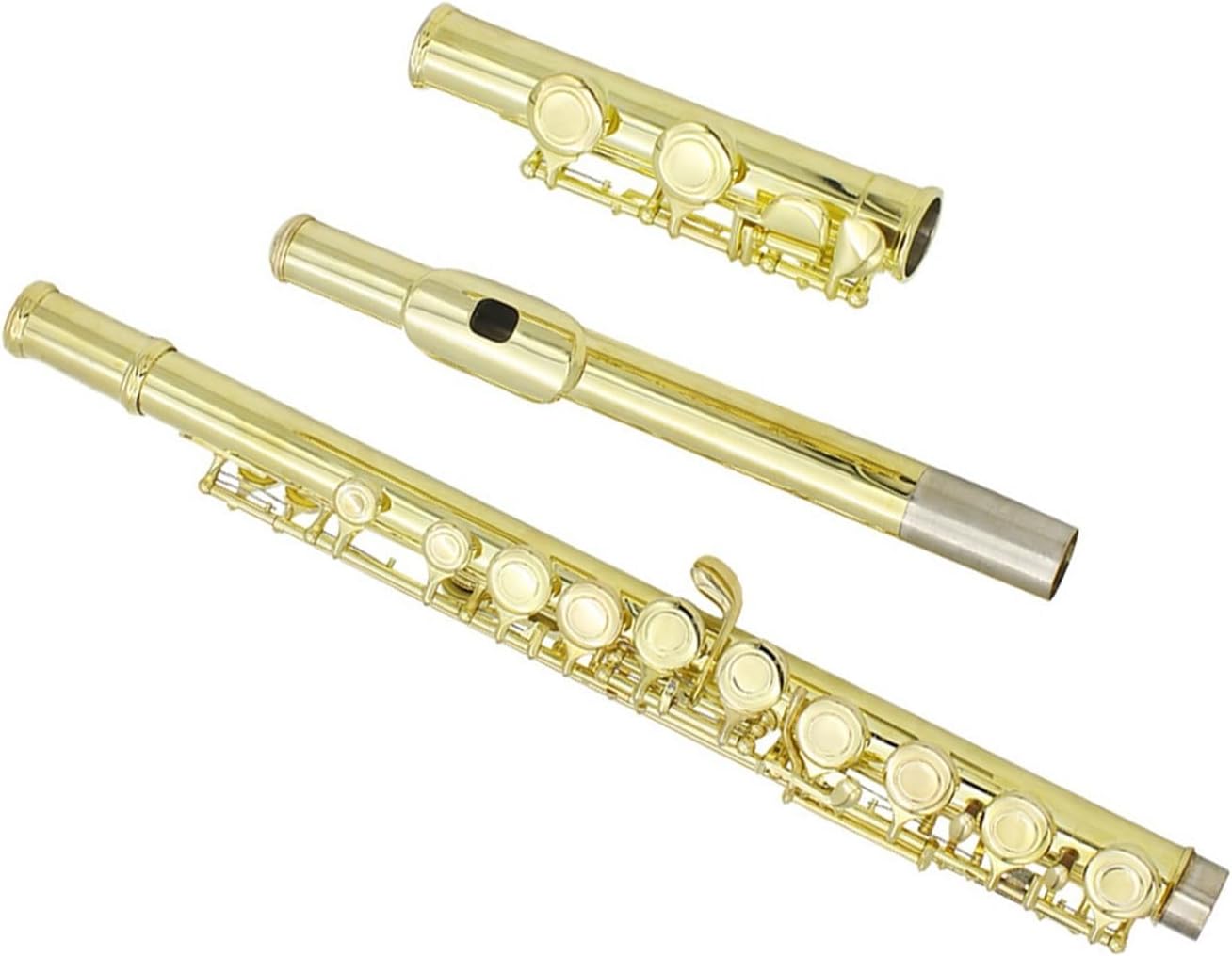 Flute Golden 16 Holes C Tone Flute with E Key Woodwind Instrument Closed Hole Gold-Plated Keys Cupronickel Tube Flutes Musical Instruments