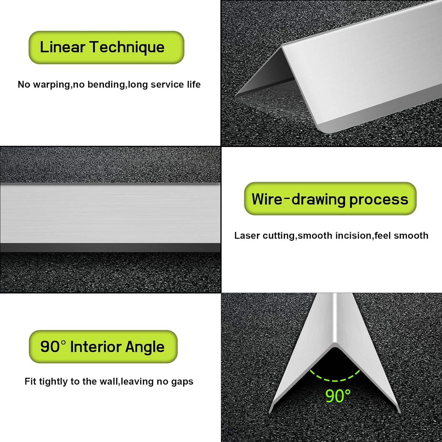 Stainless Steel Wall Corner Guards 2 x 2 x 48 inch, Pack of 6 L-Shape Metal Wall Corner Protectors 304 Steel Corner Trim with 90-Degree Angle for Wall Protection and Decoration