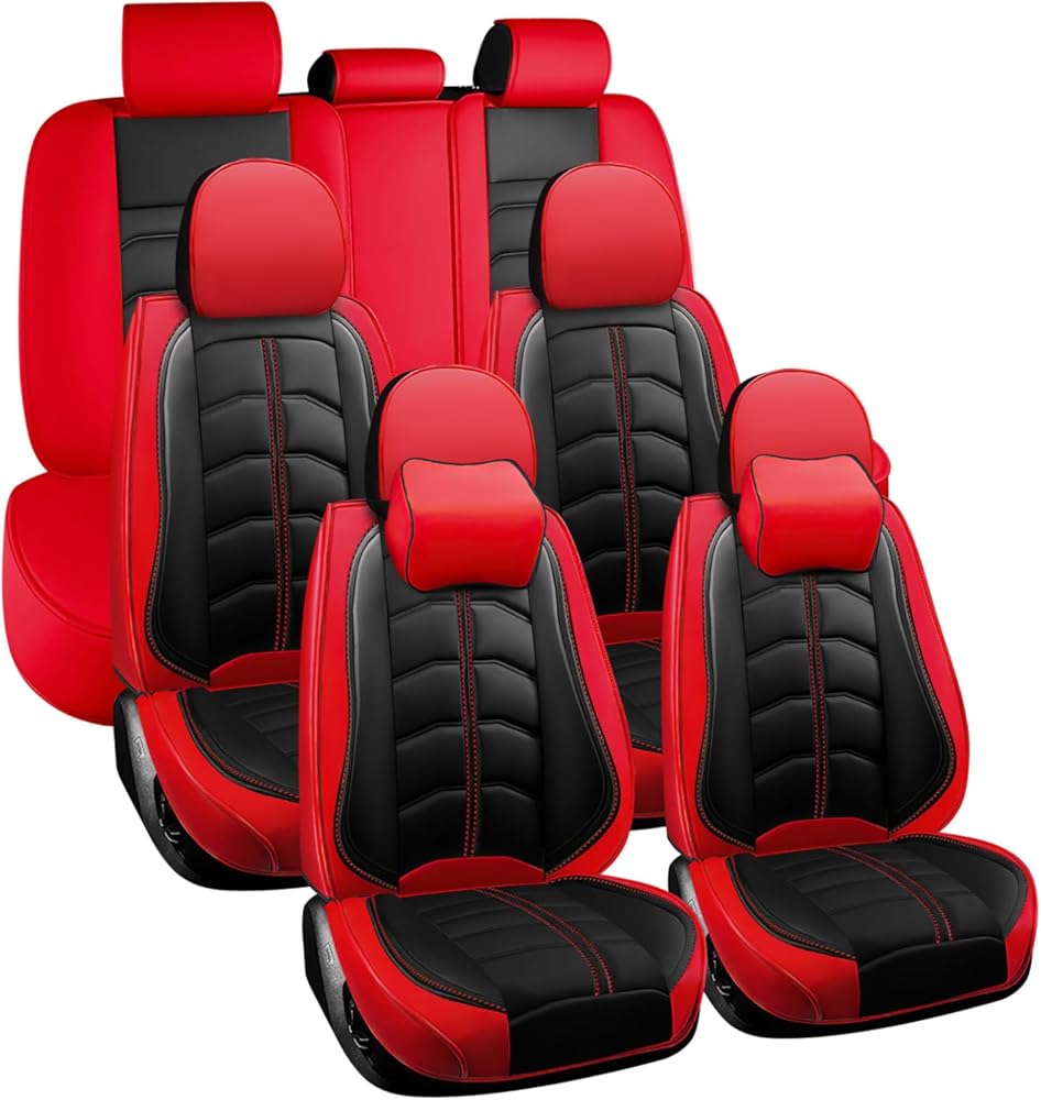 Car Seat Cover 7 Seats for Toyota Highlander Hybrid 2006-2025, Durable Wear Resistant Waterproof Seat Cover, Breathable No Odor Premium Leather Car Interior Accessories.(7 Luxury,Black Red)