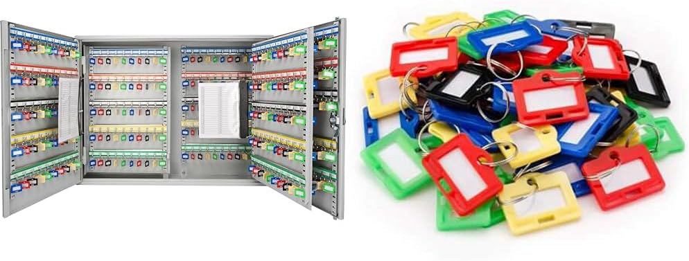Barska 400 Key Lock Box with Colorful 50 Pack Assorted Small Key Tags for Key Cabinets