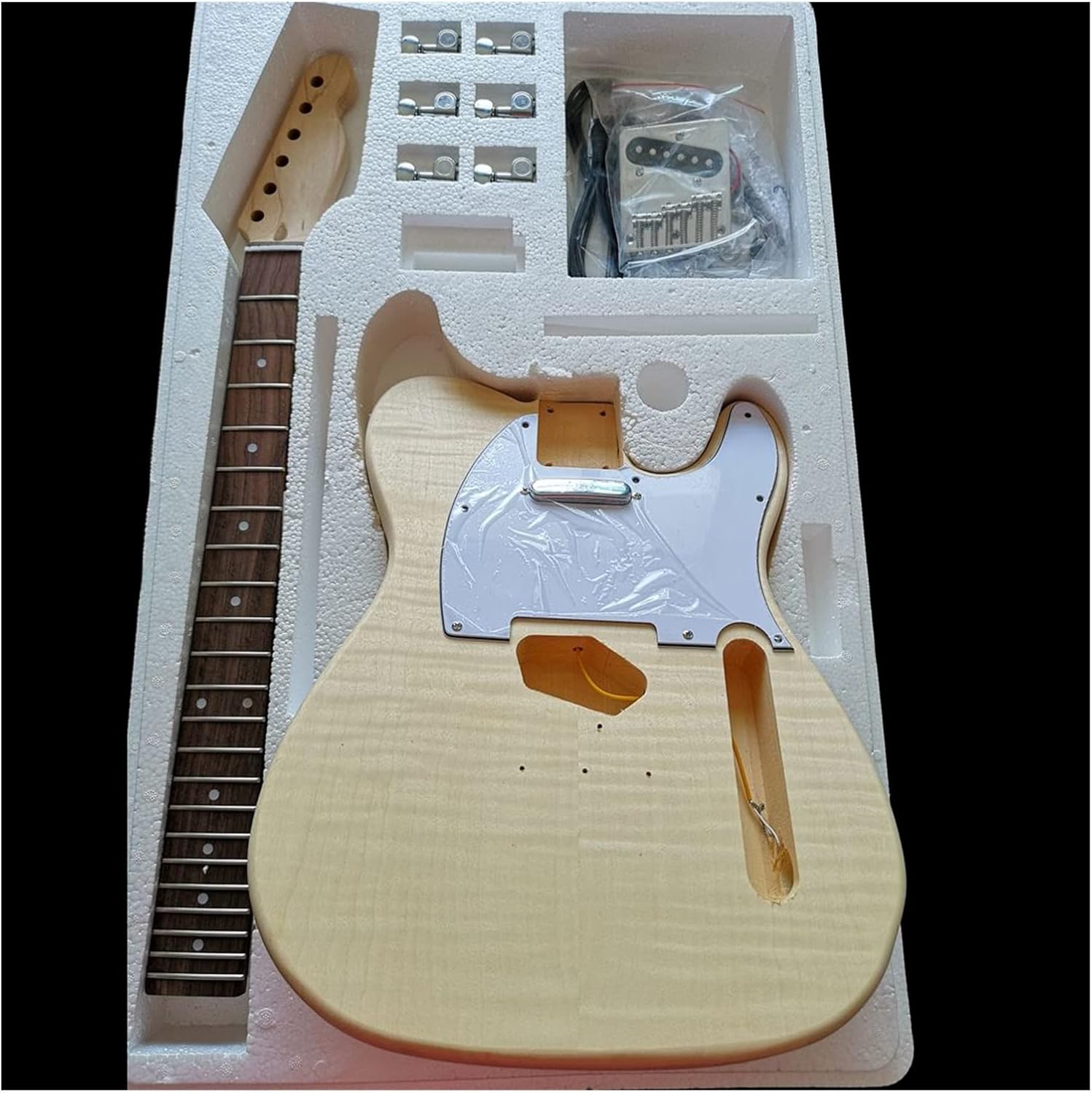 Maple Tiger Pattern Maple Electric Guitar Basswood Body Neck Rosewood Fingerboard DIY Combination Unfinished Guitar Body (Color : 13)