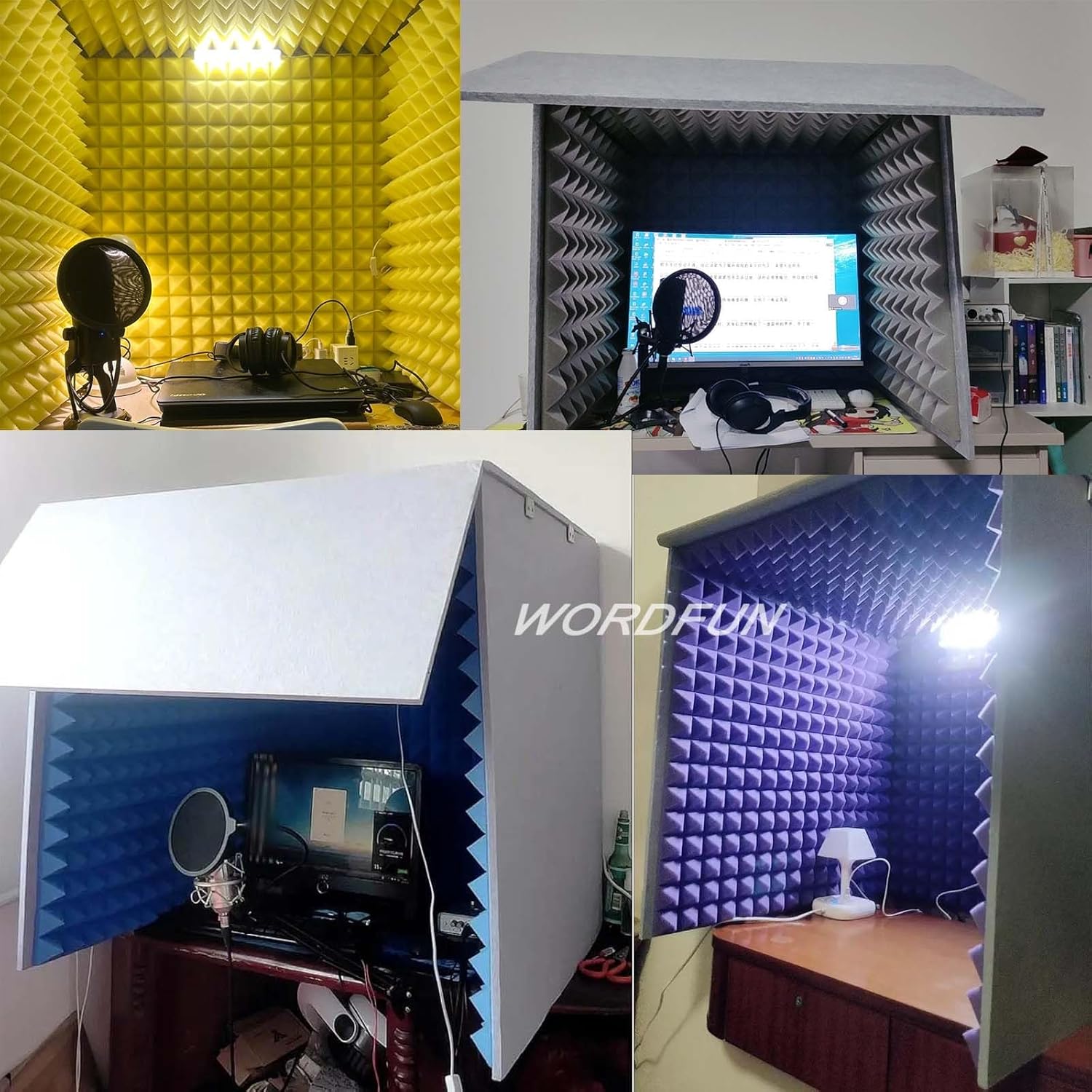 Desktop Noise Isolation Box, Portable Home Recording Studio for Music Practice Room, Gray (Blue)