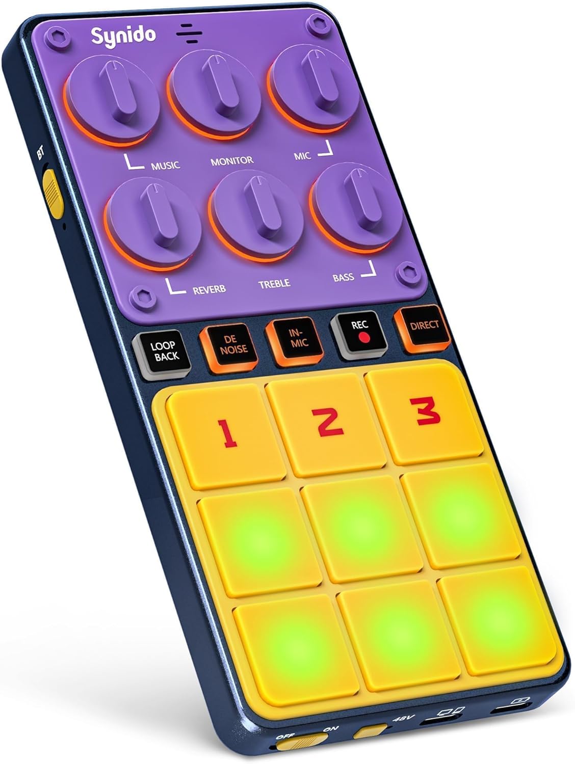 Synido Portable Audio Interface USB C Wireless Rechargeable Live Sound Card DJ Audio Mixer with Built-in Mic, 24bit/96kHz, 48V Phantom Power for Recording, Mobile Live Streaming, Podcasting, Outdoor