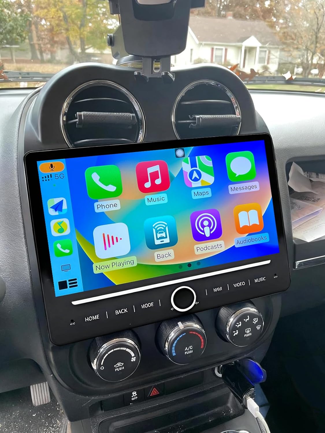 Car Stereo Radio Compatible for Jeep Patriot 2009-2017 with Carplay Android Auto GPS Navigation 10in Touchscreen Car Radio Player with Bluetooth WiFi FM SWC Mirror Link Split Screen + Backup Camera