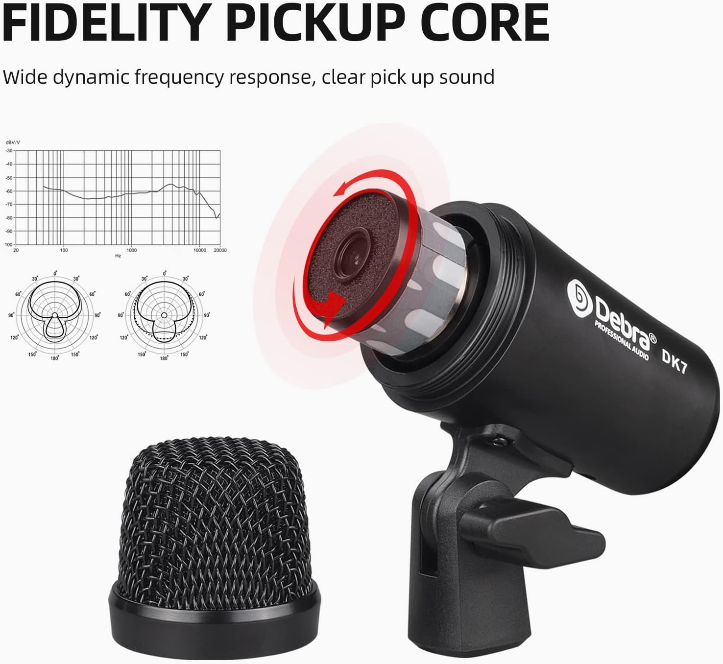 D Debra DK7 Pro 7-Piece Wired Drum Microphone Kit for Performing and Recording Drummers, Includes Mics, Mic Clip with Options for Kick Drums, Snare, Rack/Floor Toms, Congas and Cymbals