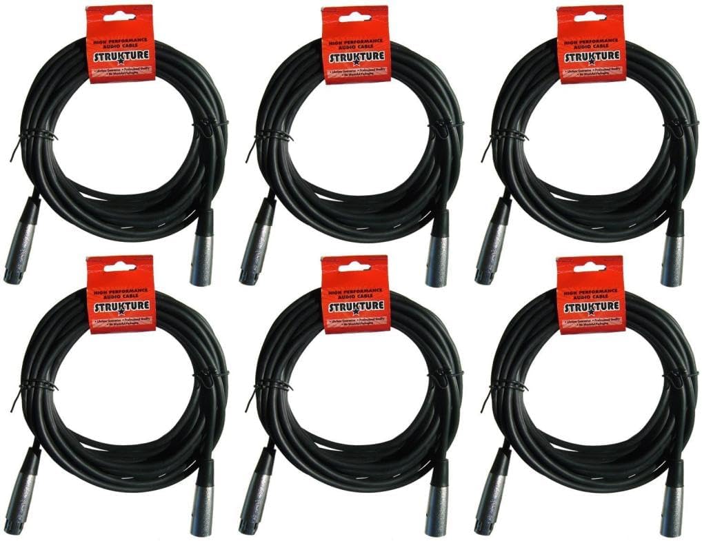 Strukture 6 Pack XLR Microphone Cable, 20 Feet, XLR Male to XLR Female