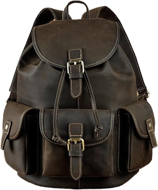 Vintage Full Grain Leather Backpack Rucksack Genuine Leather Backpack for Men Women Travel Casual with Gift Box (Coffee)
