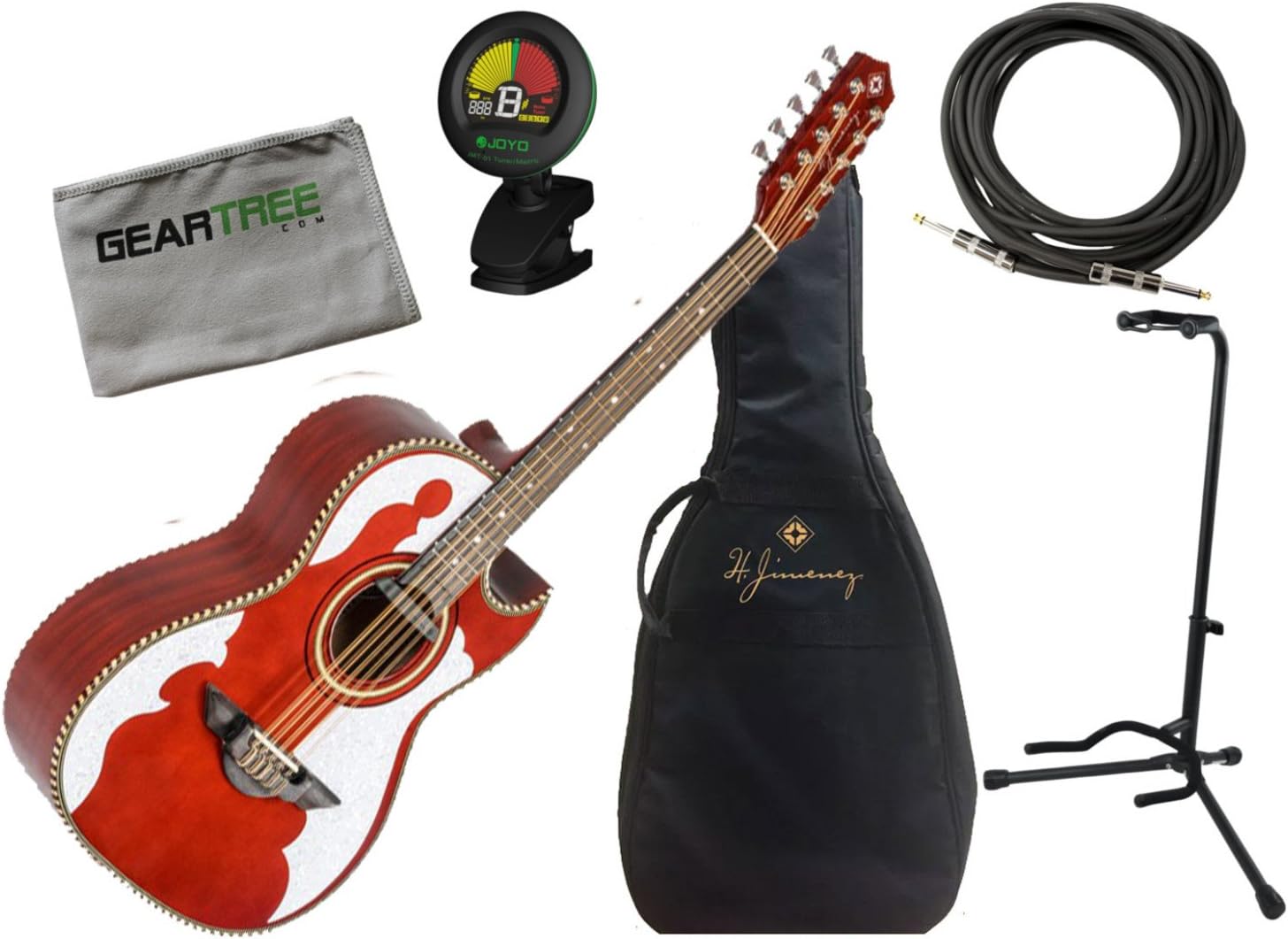 H Jimenez Bajo Quinto LBQ4ETR Trans Red Acoustic Electric w/Gig Bag, Cloth, Sta