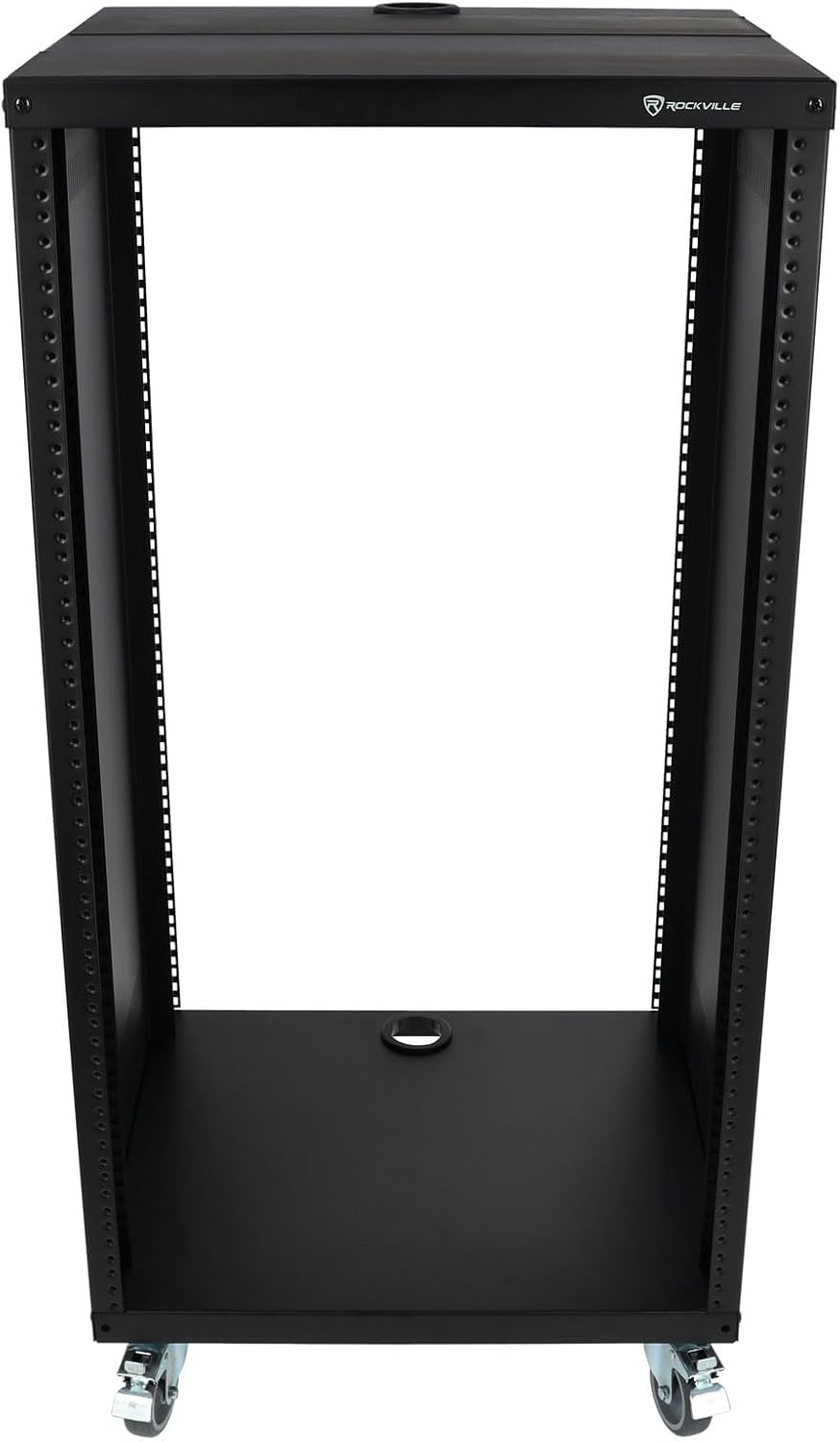 Rockville RR20U 20U Live Sound/Recording Studio Rack Case with Wheels, Reversible Rack Rails, Front & Rear Mounting, Cable Management Ports, 440lb Capacity