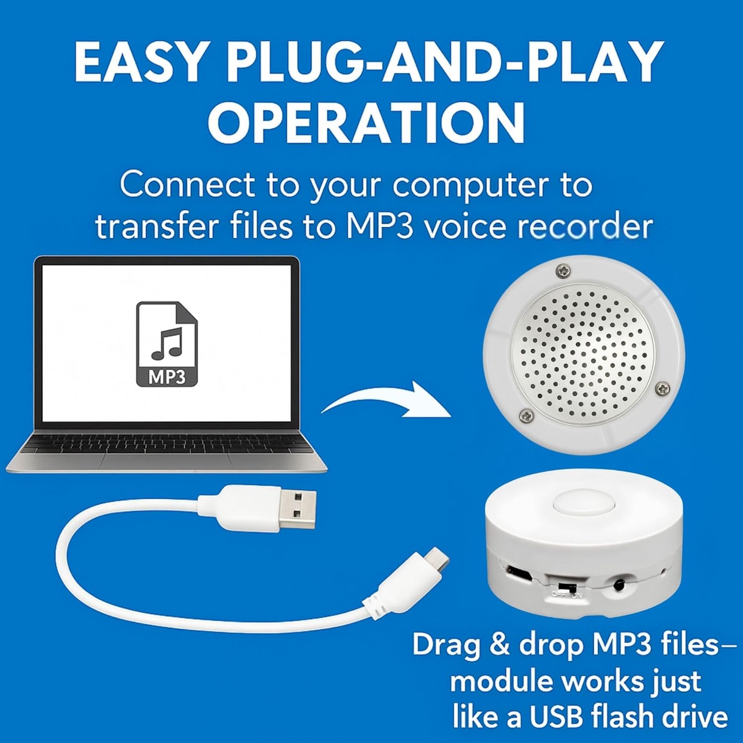 RediTech Go™ White Recordable Voice Modules – 100 Pack – 4-Minute Audio Playback – Upload MP3 Files – for Plush Toys, Crafts, Pillows & Keepsakes – Batteries Included