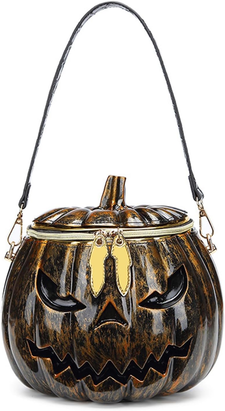 Women Pumpkin Shaped Shoulder Bag, Unique Weird PVC Crossbody Bag, Novelty Halloween Pumpkin Purse (Gold)