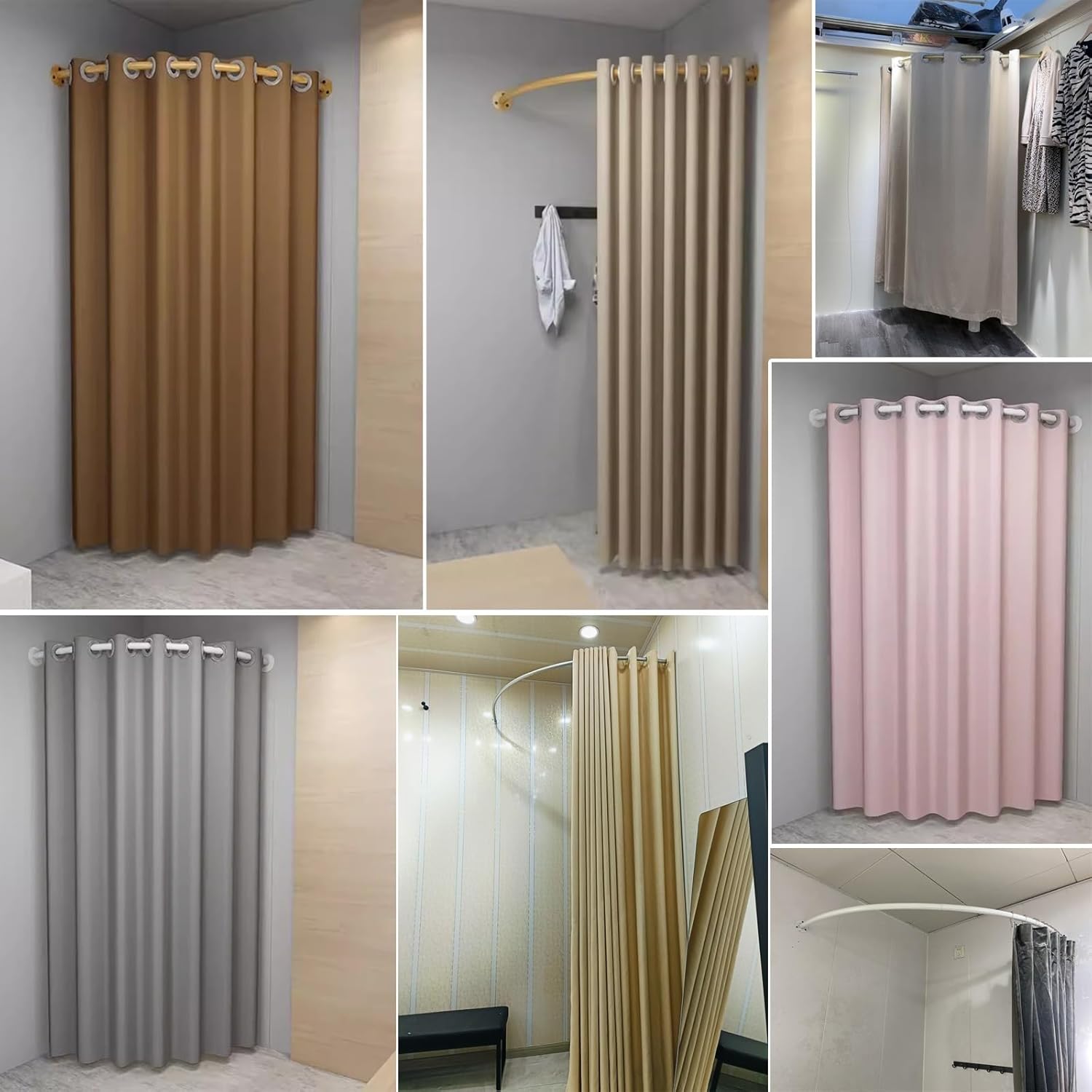 Corner Hanging Rod for Fitting Room/Changing Room/Clothing Store, Wall Mount Curved Room Divider Curtain Rod for Bathroom Shower, Dorm Room and Small Space (Color : Gold, Size : 120x120cm/47