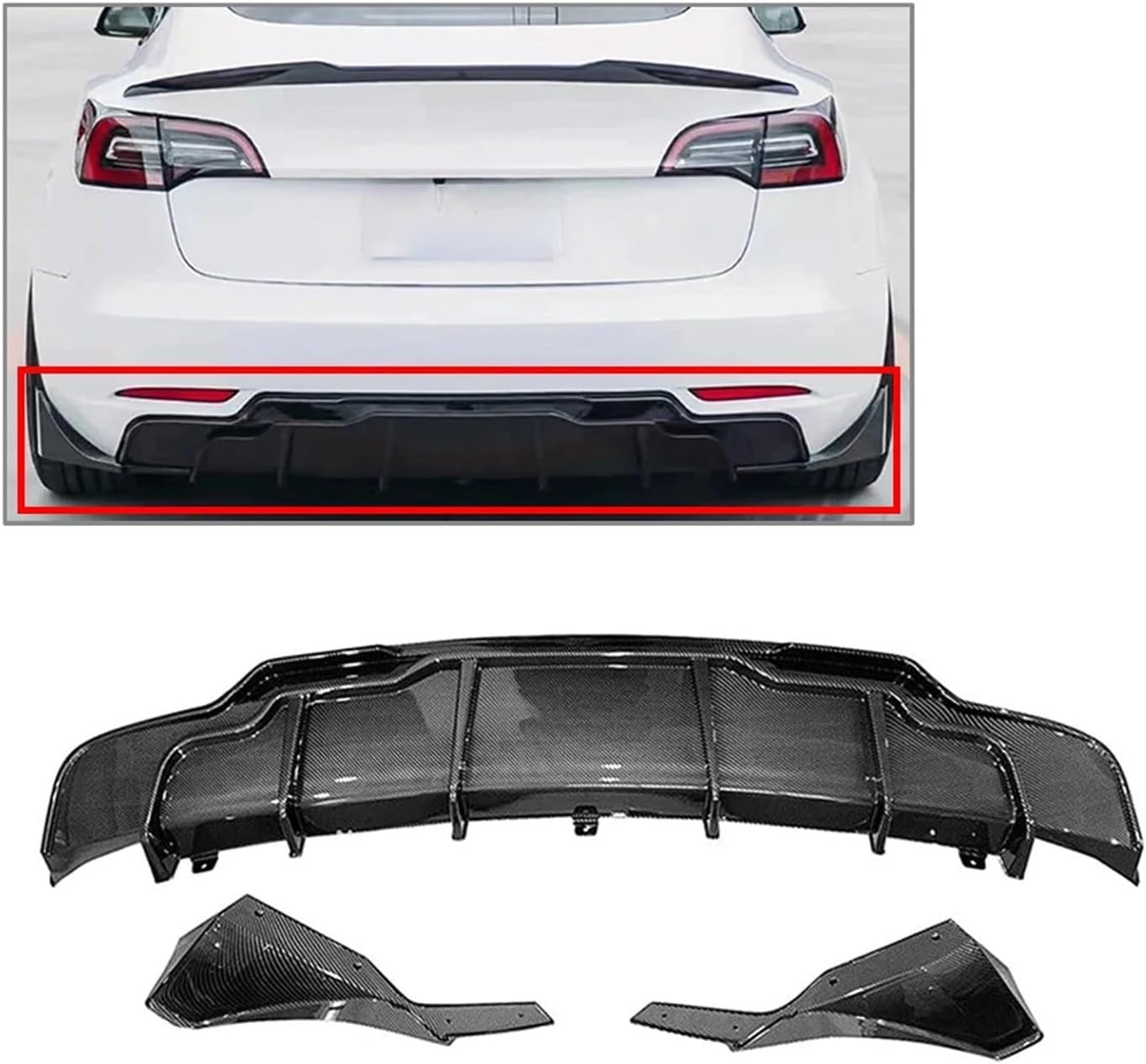 Car Rear Bumper Lip Diffuser Lip Side Corner Cover Splitter Guard Plate Compatible For Tesla Model 3 2017 2018 2019 2020 2021 2022 2023(Carbon Fiber)