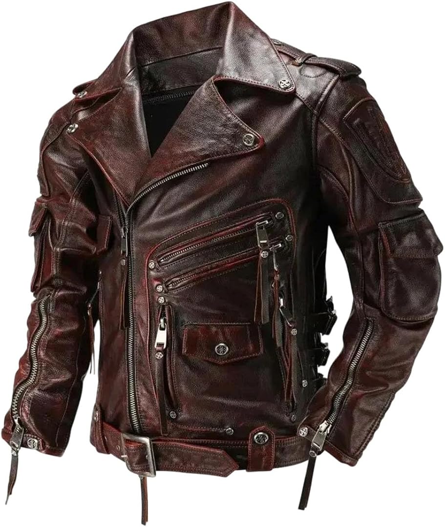 Men Natural Leather Motorcycle Jacket Top Layer Causal Vintage Retro Suit Leather Coat Factory