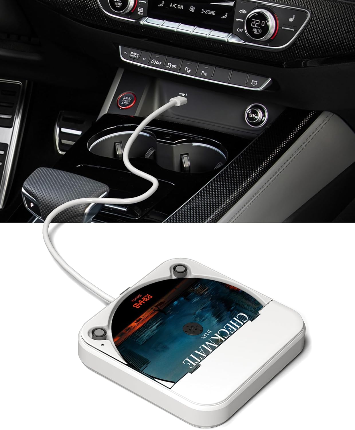 Portable Car CD Player with USB/AUX Port,External CD Player Compatible with Car Radio Stereo, Laptop, TV, Computer,Universal for Vehicle, White
