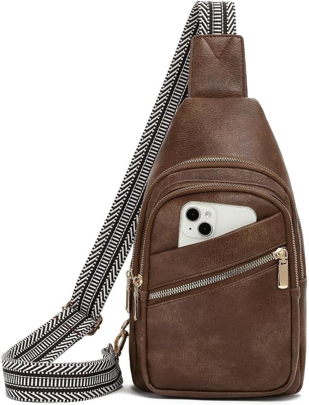 Genuine Leather Sling Bag for Men, Small Anti-Theft Crossbody Fanny Pack Chest Bag for Daily Commute, Travel, Work (Coffee)