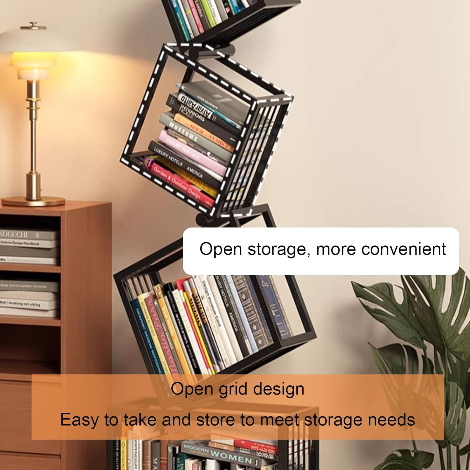 Irregular Geometric Bookshelf, Metal Decorative Storage Shelving, Modern Freestanding Display Shelves Bookcase, Tall Book Shelf Unit for Living Room Bedroom(183cm/72in)