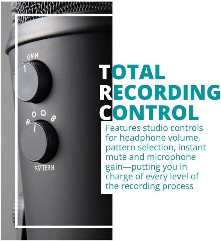 Blue Microphones Yeti Blackout USB Microphone Bundle with Desktop Boom Arm Microphone Stand, Closed-Back Studio Monitor Headphones and Pop Filter (4 Items)