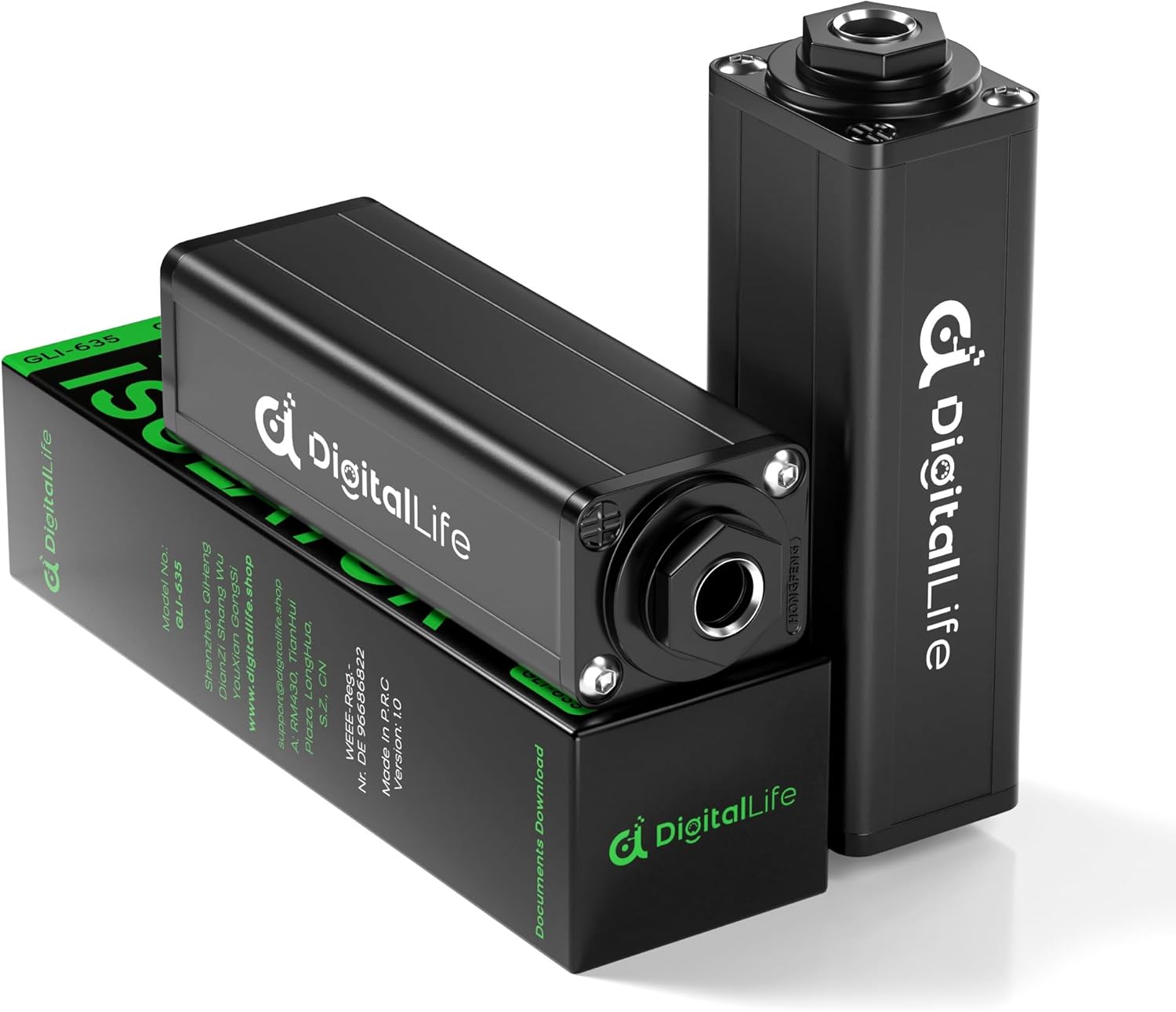 DigitalLife GLI-635 | Single-Channel 6.35mm Ground Loop Noise Isolator (Hum Eliminator, Passive, Metal, F/F, 2-Piece/Package)