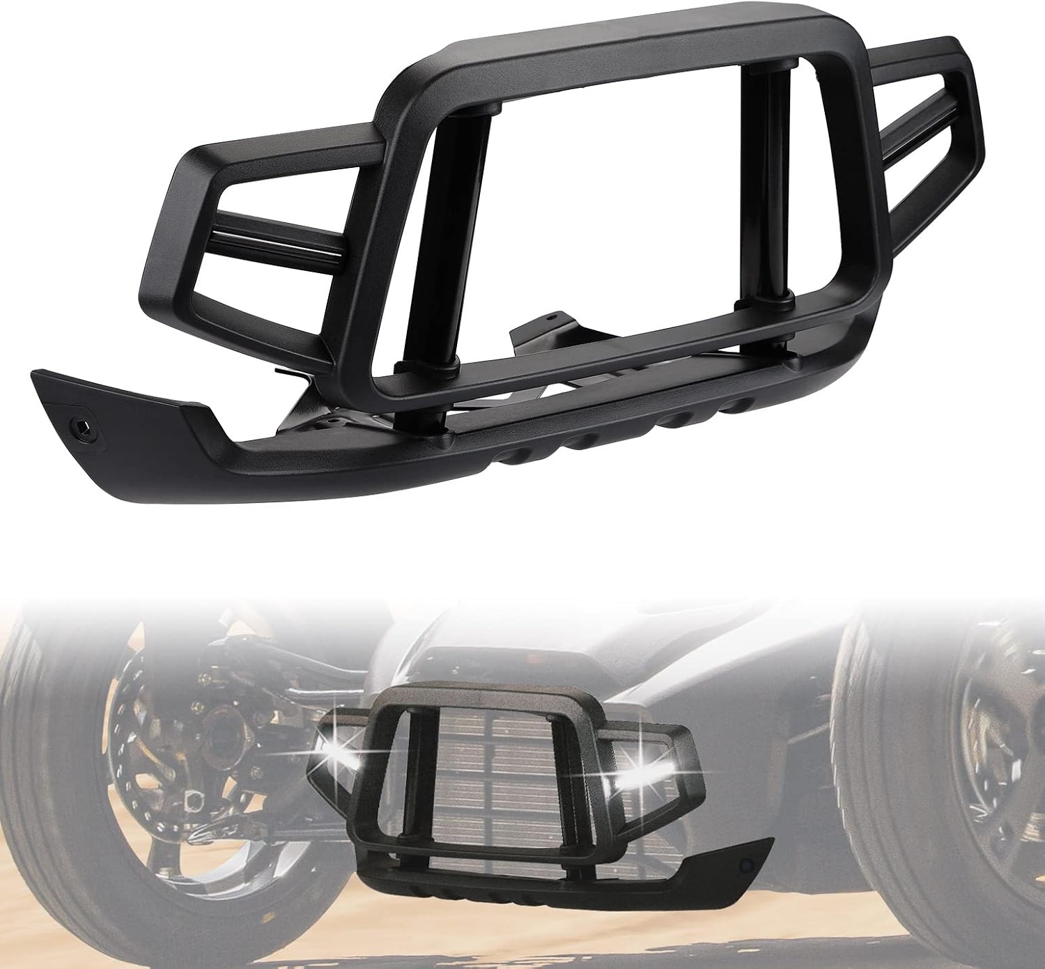 KEMIMOTO Front Bumper Guard with Radiator Protector Compatible with Can-Am Ryker 600, 900, Rally with LED Accent Lights Replace OEM 219401108