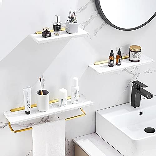 Shower Shelves Shower Room Shelf, Golden Bathroom Front Shelf, Marble Wall Mount Towel Rack Bathing Accessories (Color : 40CM White)