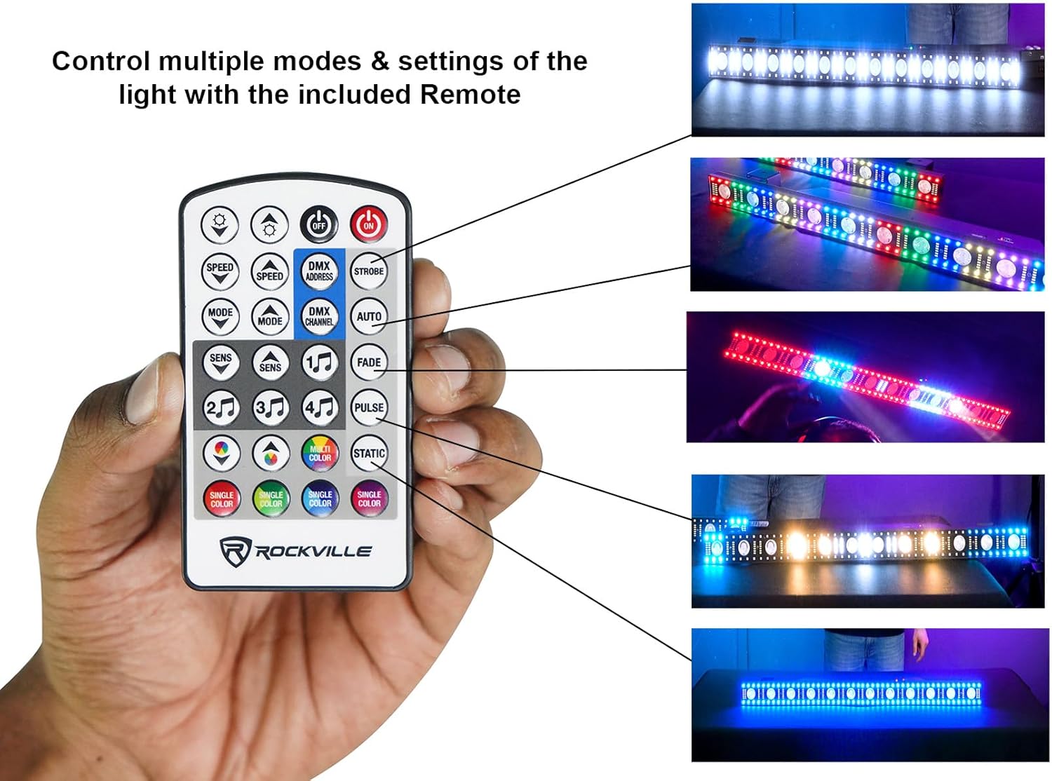 Rockville Pixel Hybrid Bar Bundle: (2) Battery Powered Light Strips RGB Pixel Linear Wash with Strobe and Blinder, RLB60 Travel Bag for Light Strips, 3-Items