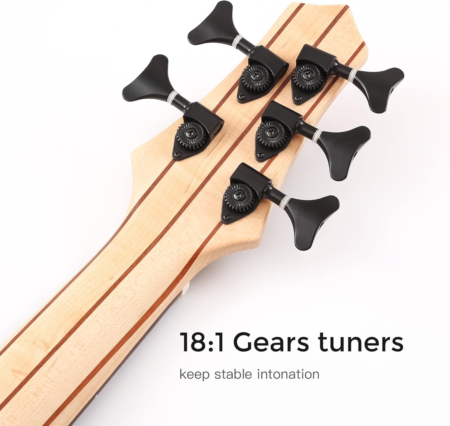 Batking Electric Ukulele Bass, 5 String UBass Fretted, Through Neck Electric Uku bass with Gig bag (Natural Color)