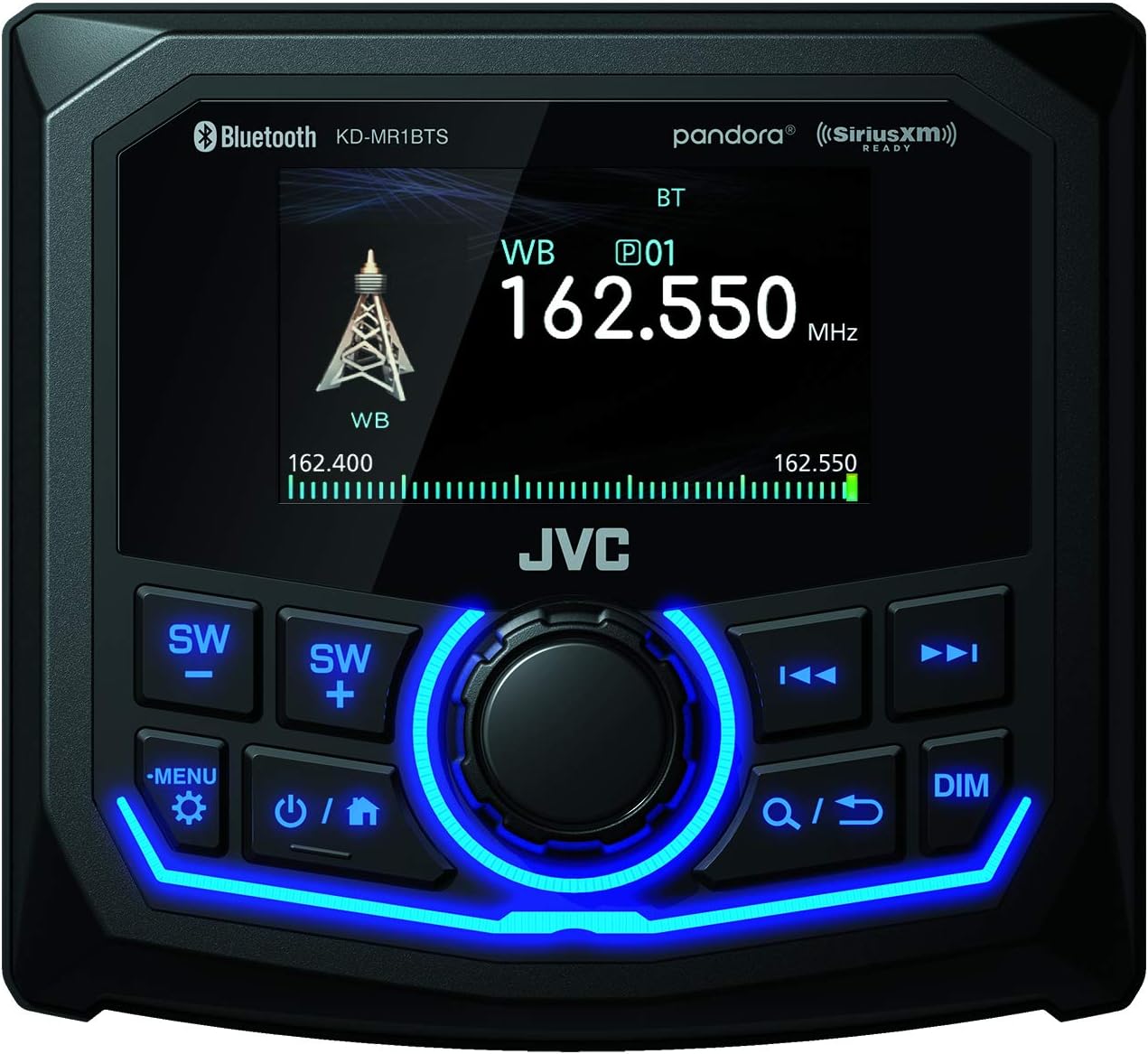 JVC KD-MR1BTS ATV & Marine Motorsports Gauge Digital Media Receiver w/ 2.7 inch Color Display, USB, AM FM Radio, Bluetooth, MP3, Weather Band, IPX6 Waterproof Compliance, Class D amp and Camera Ready