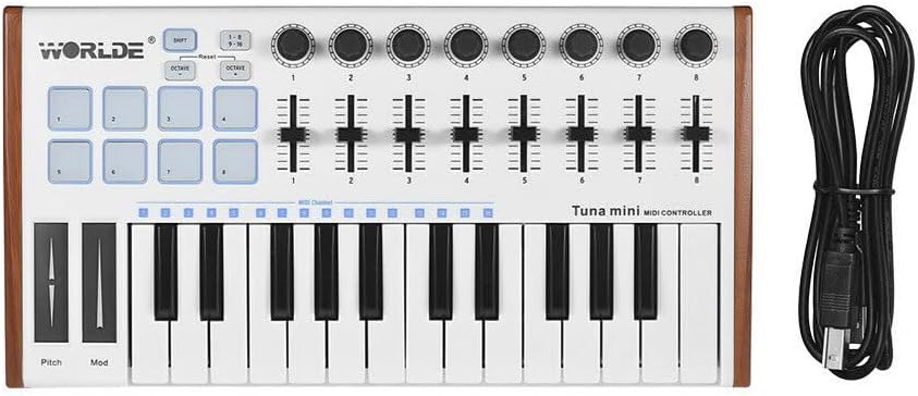 Tuna MINI Ultra-Portable 25-Key USB MIDI Keyboard Controller 8 RGB Backlit Trigger Pads with 6.35mm Pedal Jack
