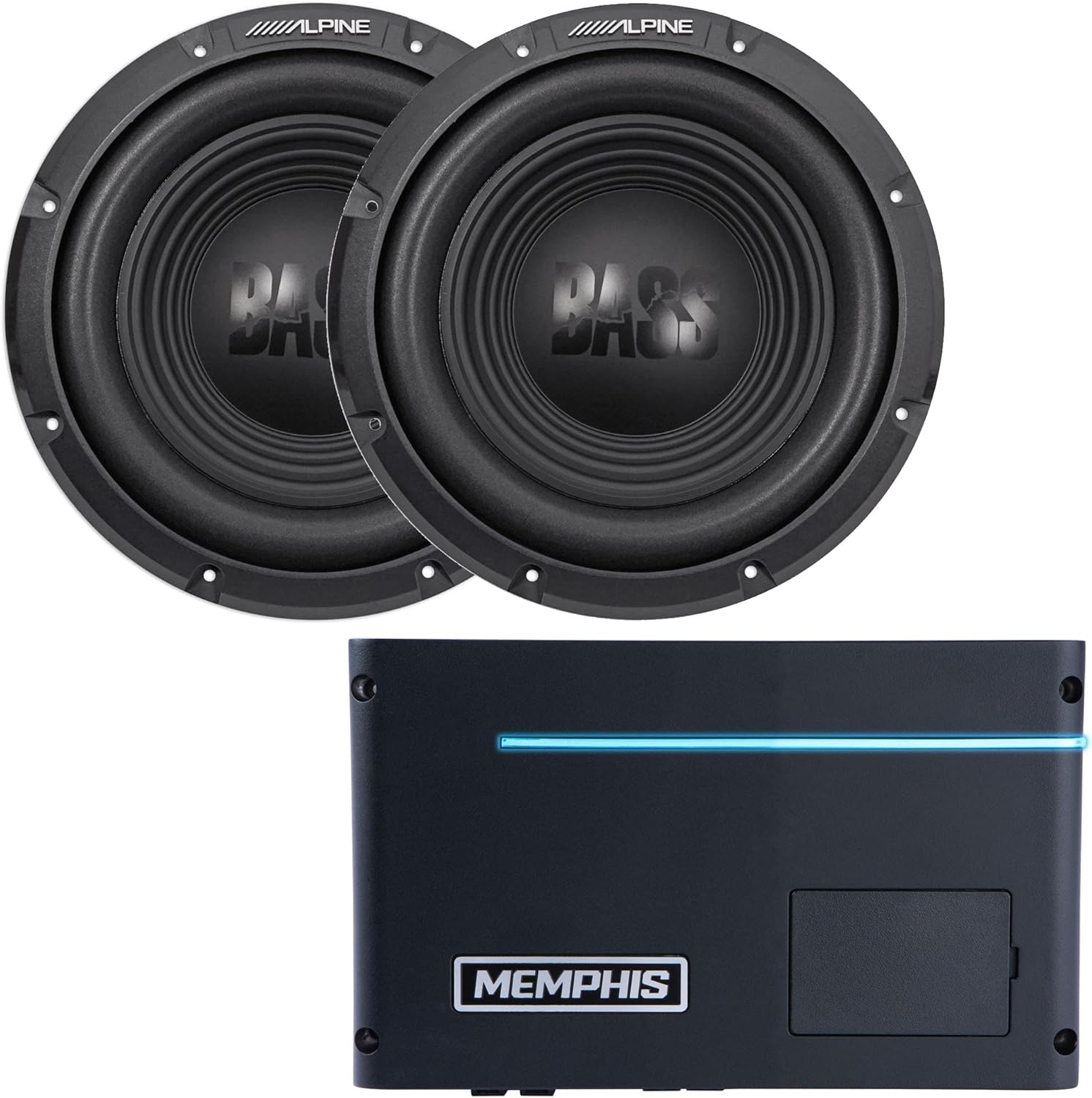Memphis PRXA600.1 Power Reference Series Mono Subwoofer Amplifier and Two Alpine W12S4 12-inch Single 4 Ohm Subwoofers